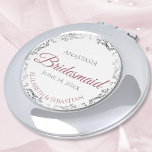 Bridesmaid Gift Elegant Dusty Rose & Silver Lace Compact Mirror<br><div class="desc">These compact mirrors are designed to give as favours to the bridesmaids in your wedding party. They feature a simple yet elegant design with a white background, dusty rose or mauve pink coloured script lettering, and a silver grey faux foil floral lace border. Perfect way to thank your bridesmaids for...</div>