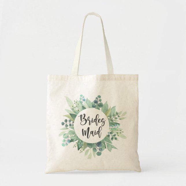 Bridesmaid Gift Eucalyptus Greenery Wedding Tote (Front)