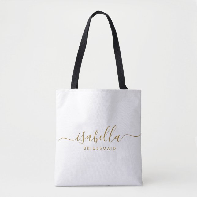 Bridesmaid Gift Gold Name Tote Bag (Front)