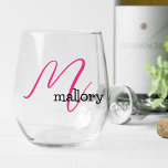 Bridesmaid Gift, Modern Elegant Monogram Stemless Wine Glass<br><div class="desc">This monogram stemless wine glass makes a lovely wedding keepsake gift for your wedding party or bridesmaids. Stylish,  minimalist design in trendy typography. The name template is set up ready for you to customise with recipient's initial and name. Order this elegant keepsake for your big day now!</div>