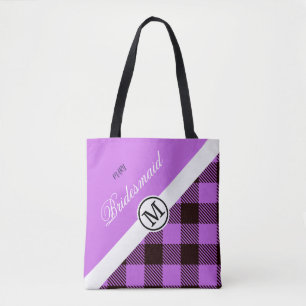 Bridesmaid Gift Orchid Plaid Tartan Personalised Tote Bag