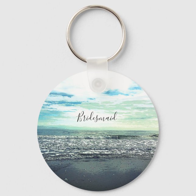 Bridesmaid Gift Party Favour Beach Ocean Abstract Key Ring (Front)
