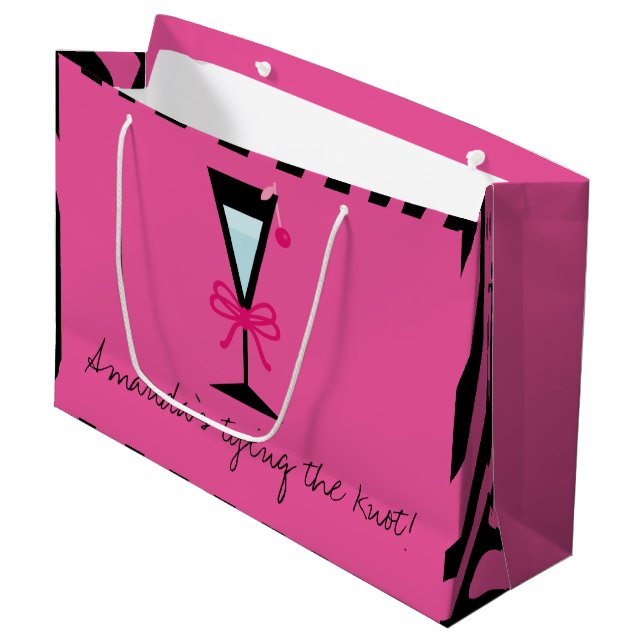 Bridesmaid gift personalised pink and black Zebra Large Gift Bag (Front Angled)