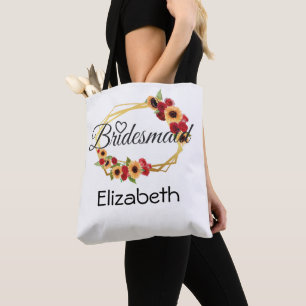 Bridesmaid Gift, Sunflower, Roses, Gold Frame Tote