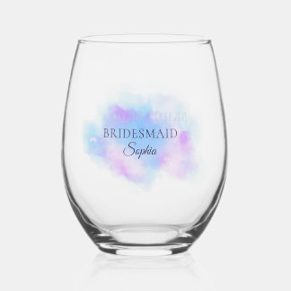 Bridesmaid Gift Watercolor Personalised Stemless Wine Glass