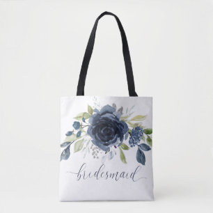 Bridesmaid Gift Wedding Party Navy Blue Silver Tote Bag