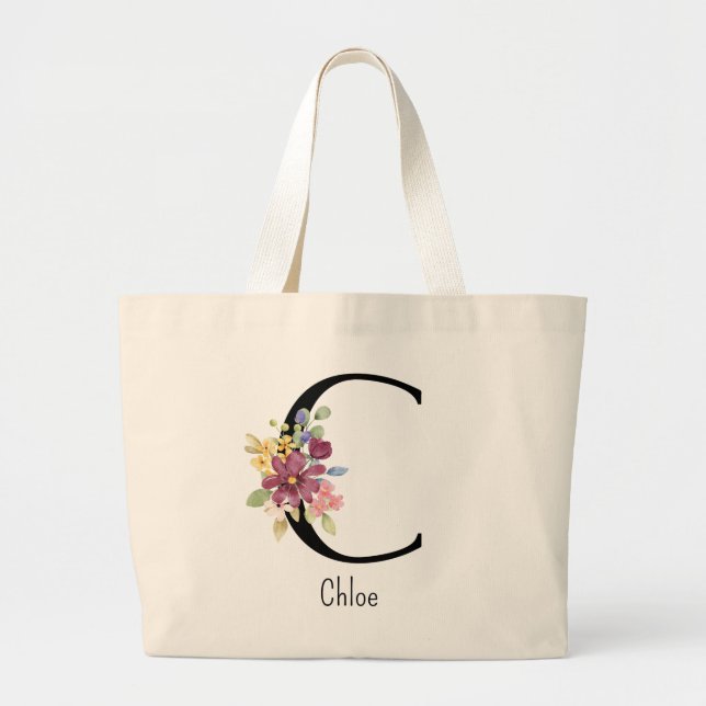 Bridesmaid Gift Wild Flower Alphabet C Tote Bag (Front)