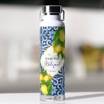 Bridesmaid gifts blue tiles lemon Italian themed  Water Bottle<br><div class="desc">Bridesmaid gifts blue tiles lemon Italian themed personalised name Water Bottle,  a beautiful keepsake gift for your special girls.</div>