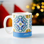 Bridesmaid gifts favours blue Majolica tiles custo Coffee Mug<br><div class="desc">Bridesmaid gifts favours blue Majolica tiles custom personalised name mug. Beautiful bright vibrant colours make a wonderful keepsake gift for your special friends.</div>