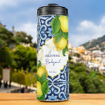 Bridesmaid gifts favours blue tiles lemon Amalfi Thermal Tumbler<br><div class="desc">Bridesmaid gifts Blue tiles and lemon Amalfi Positano Mediterranean style bridal party favours personalised name custom thermal tumbler,  Morocco style carved border. Makes a lovely keepsake gift for your special guests.</div>