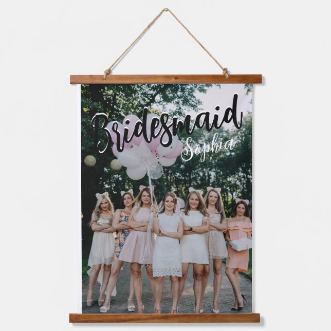 Bridesmaid Gifts Personalised Black Modern Photo  Hanging Tapestry (Front)