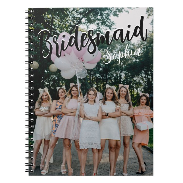Bridesmaid Gifts Personalised Black Modern Photo Notebook (Front)
