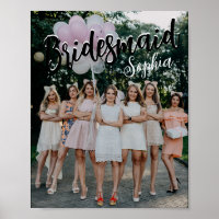 Bridesmaid Gifts Personalised Black Modern Photo 