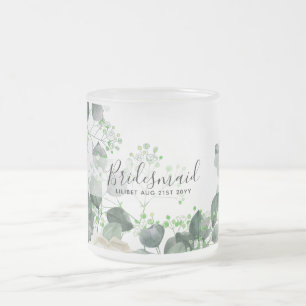 Bridesmaid Gifts White Roses Theme Personalised Frosted Glass Coffee Mug
