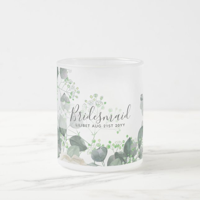 Bridesmaid Gifts White Roses Theme Personalised Frosted Glass Coffee Mug (Center)