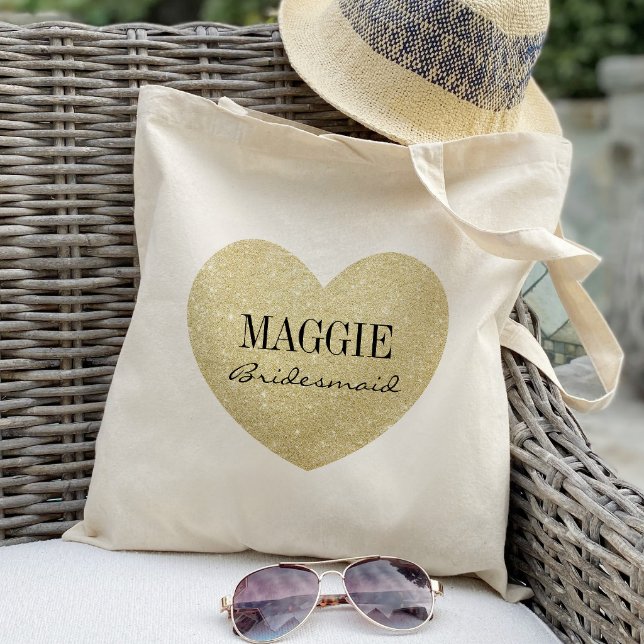 Bridesmaid Glitter heart-Print personalise Tote Bag