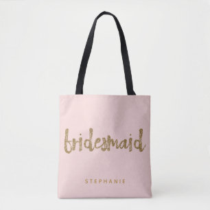 Bridesmaid Gold Glitter Blush PInk Tote Bag