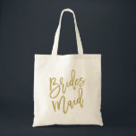 Bridesmaid Gold Glitter Script Tote Bag<br><div class="desc">Cute and stylish "Bridesmaid" bag featuring a beautiful brush script font and a faux gold glitter. *Please note that this is not real glitter. See our shop to see the matching "Bride" and "Bride Tribe" bag</div>