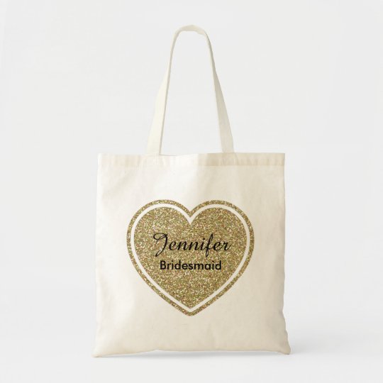 Bridesmaid Gold Heart Custom Tote Bag Favour