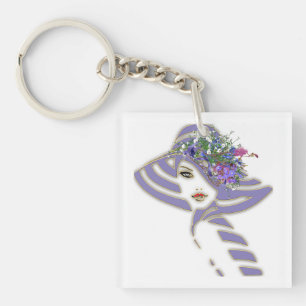 Bridesmaid Gold & Lavender Flowers Key Ring
