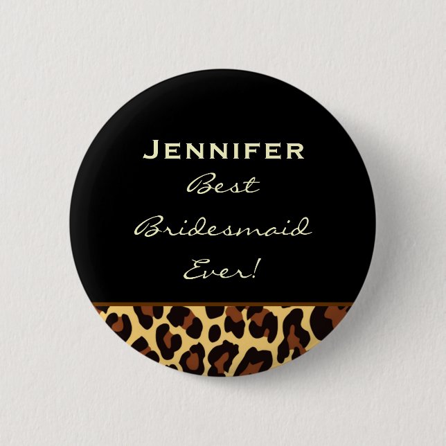 Bridesmaid Gold Leopard Custom Name 6 Cm Round Badge (Front)