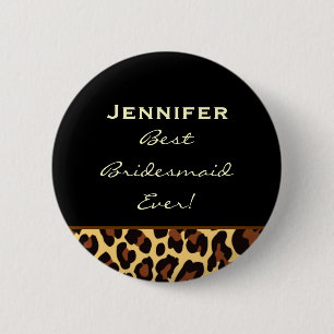 Bridesmaid Gold Leopard Custom Name 6 Cm Round Badge