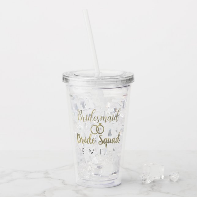 Bridesmaid Gold Ring Logo Wedding Bridal Shower Acrylic Tumbler (Front Ice)