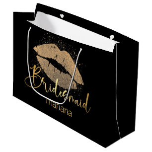 bridesmaid golden lips personalised black luxury large gift bag