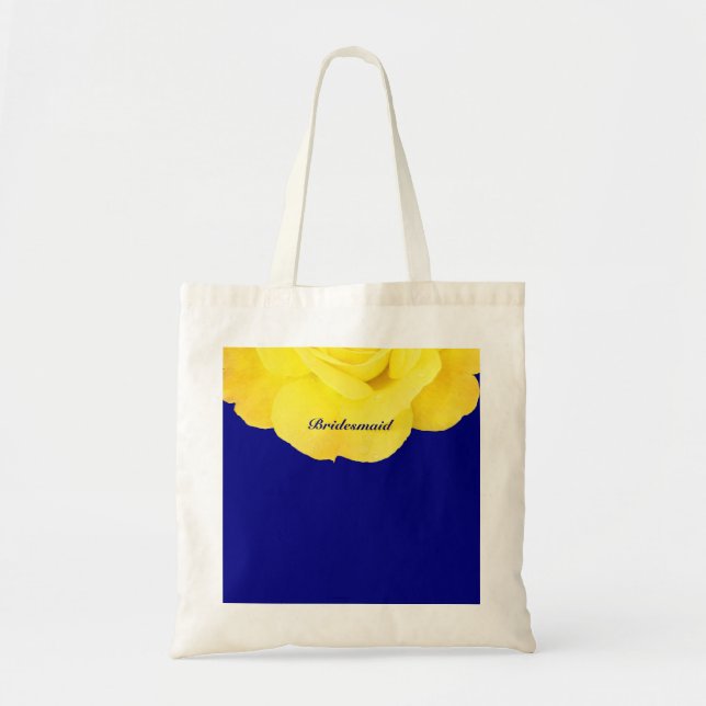 Bridesmaid Golden Yellow Navy Blue Floral Wedding Tote Bag (Front)