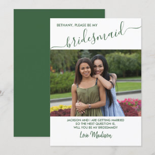 Bridesmaid Green and White Photo Proposal Card