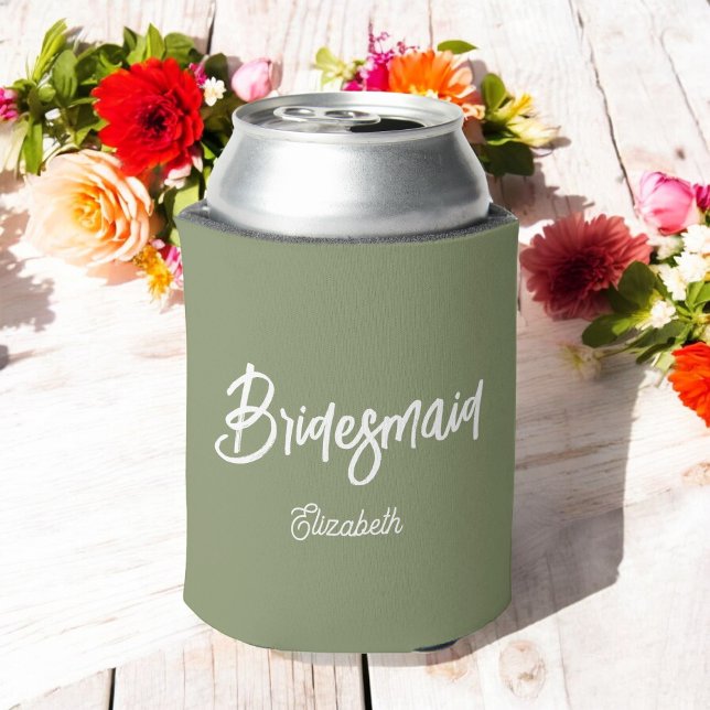 Bridesmaid Green White Wedding Elegant Can Cooler (Creator Uploaded)