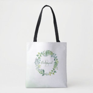 Bridesmaid Greenery Foliage Monogram Tote Bag