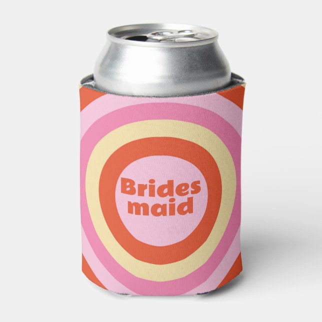 Bridesmaid Groovy Retro Vintage Seventies Circle Can Cooler (Can Front)