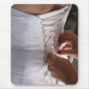 Bridesmaid hand lacing wedding dress photograph mouse mat
