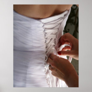 Bridesmaid hand lacing wedding dress photograph poster