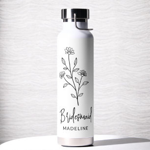Bridesmaid Hand Scripted Name Floral Bachelorette Water Bottle