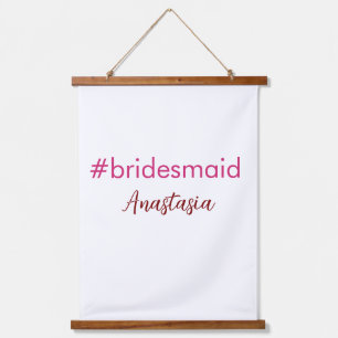 Bridesmaid hashtag light pink add name bride tribe hanging tapestry