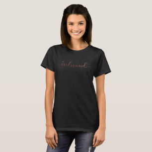 "Bridesmaid" in Rose Gold Glitter, Modern Script T-Shirt