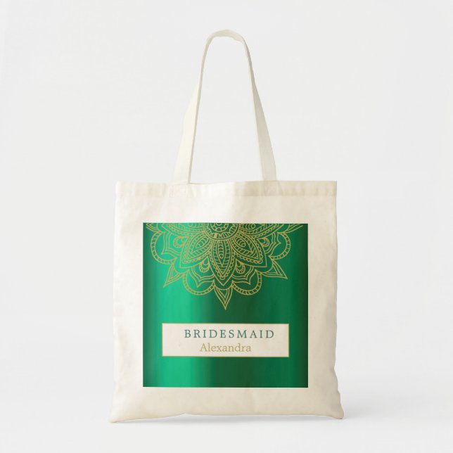 Bridesmaid Indian Style Green Gold Chic Tote Bag (Front)