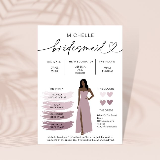 Bridesmaid Info Card Bridal Party Information (Creator Uploaded)