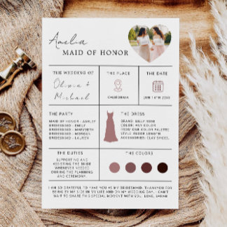 Bridesmaid Info Card, Bridesmaid Information Card, Invitation