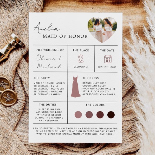 Bridesmaid Info Card, Bridesmaid Information Card, Invitation (Bridesmaid Info Card, Bridesmaid Information Card, Invitation)