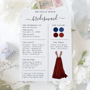 Bridesmaid Info Card Details Navy & Burgundy