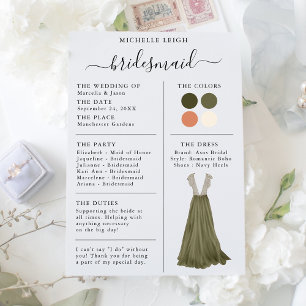 Bridesmaid Info Card Details Olive, Clay