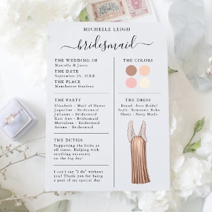 Bridesmaid Info Card Details Rose Gold, Pink