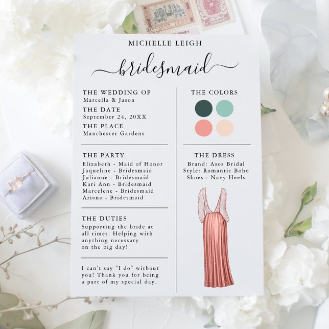 Bridesmaid Info Card Details Teal, Peach (Creator Uploaded)