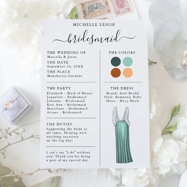 Bridesmaid Info Card Details Teal, Terracotta (Creator Uploaded)