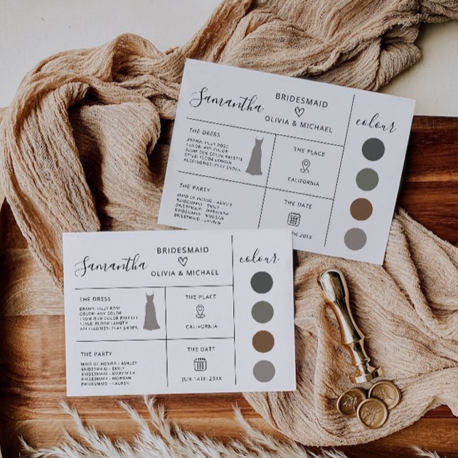 Bridesmaid Info Card, Minimalist Bridal Party Invitation (Bridesmaid Info Card, Minimalist Bridal Party Invitation)
