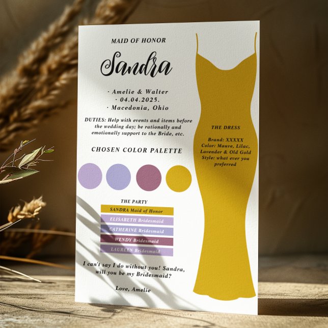 Bridesmaid info card template Proposal Card  (Creator Uploaded)