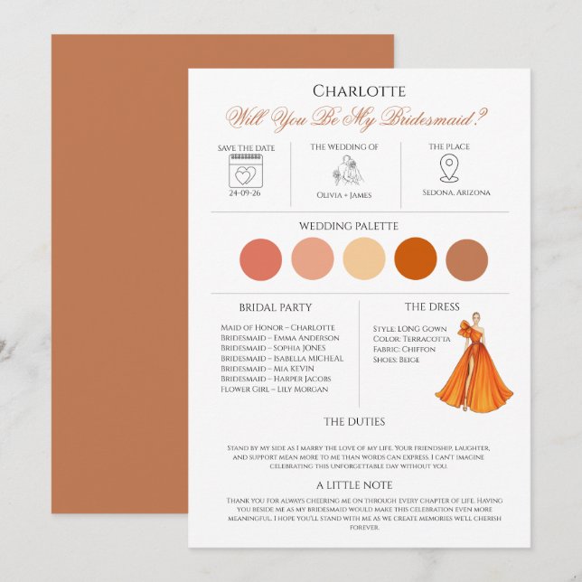Bridesmaid Information and Proposal Card Template (Front/Back)